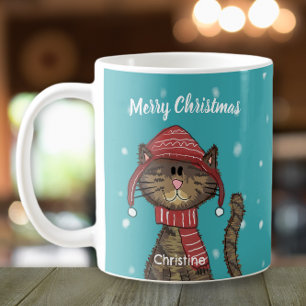 Schattigee Kat Kerst Cartoon Gepersonaliseerd Koffiemok