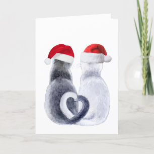 Schattigee kat kerst Kaart met kerstmuts