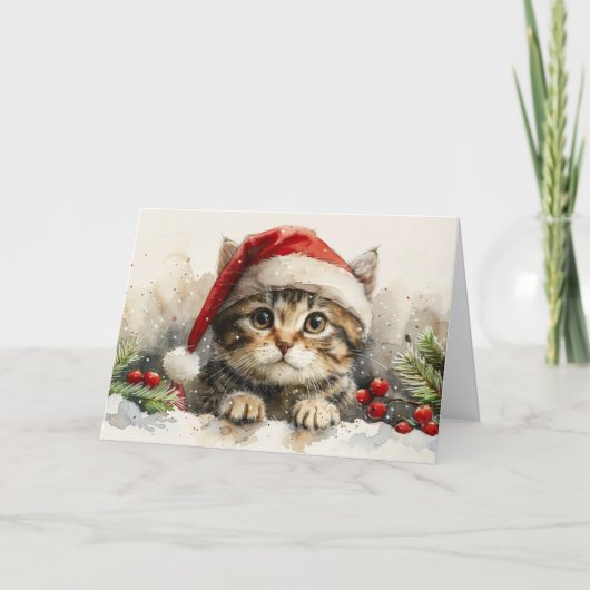 Schattigee Kat Kerst Kaarten Kitten Vakantie Groet (Voorkant)