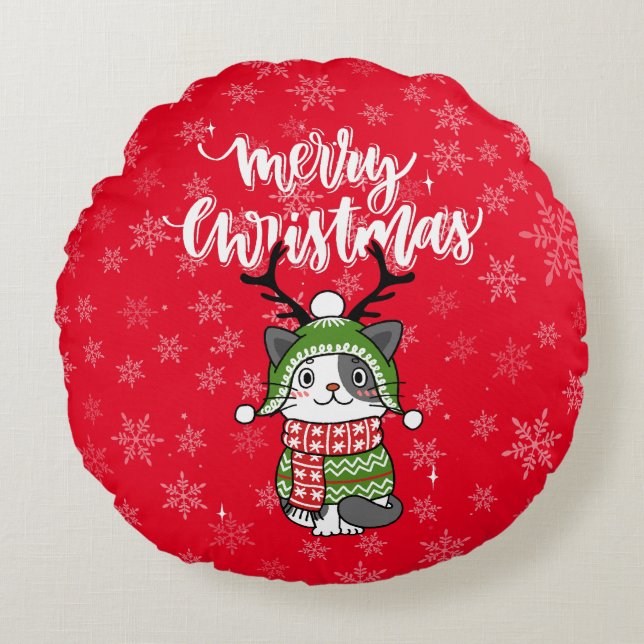Schattigee kat kerst kous stuffers Galore Rond Kussen (Voorkant)
