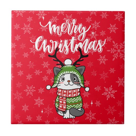 Schattigee kat kerst kous stuffers Galore Tegeltje (Voorkant)