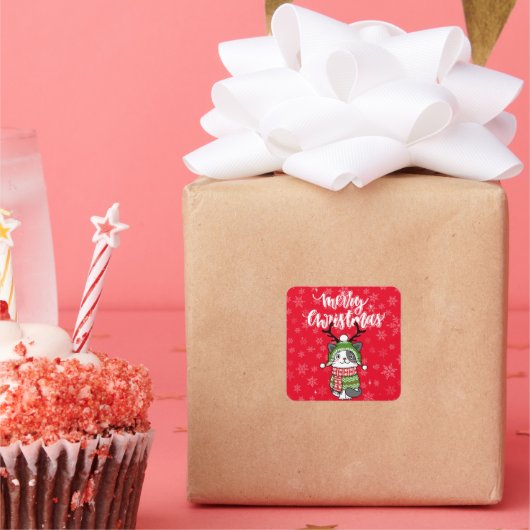 Schattigee kat kerst kous stuffers Galore Vierkante Sticker (Feest)