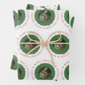 Schattigee Kat Kerst Krans Aangepaste Pet Foto Inpakpapier Vel (In situ)