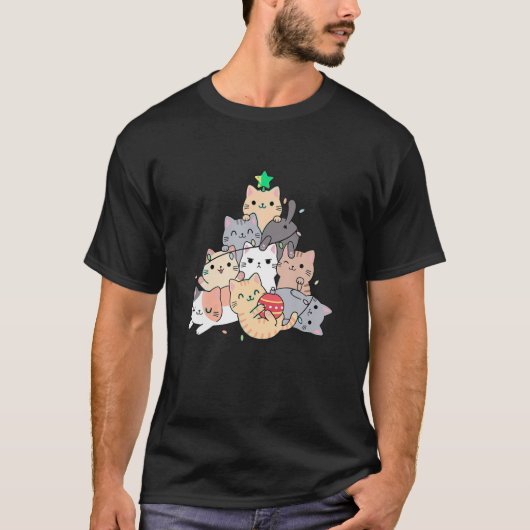 Schattigee kat kerst licht grappige katten kitten  t-shirt (Voorkant)