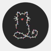Schattigee Kat Kerst Licht Kat Liefhebber Mama Pap Ronde Sticker (Voorkant)
