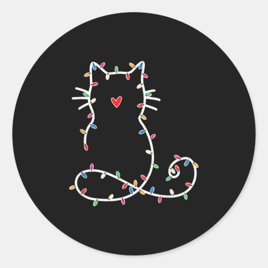 Schattigee Kat Kerst Licht Kat Liefhebber Mama Pap Ronde Sticker (Voorkant)