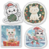 Schattigee Kat Kerst stickers, Kat Vakantie Sticke Sticker (Voorkant)