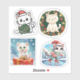 Schattigee Kat Kerst stickers, Kat Vakantie Sticke Sticker