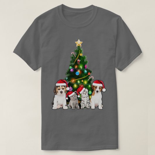 Schattigee Kat Kerstboom Kat Liefhebber Xmas Huisd T-shirt (Design voorkant)