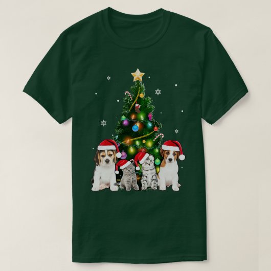 Schattigee Kat Kerstboom Kat Liefhebber Xmas Huisd T-shirt (Design voorkant)