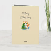 Schattigee kat & kerstboom worden vrolijk crème gr feestdagen kaart (Achterkant)