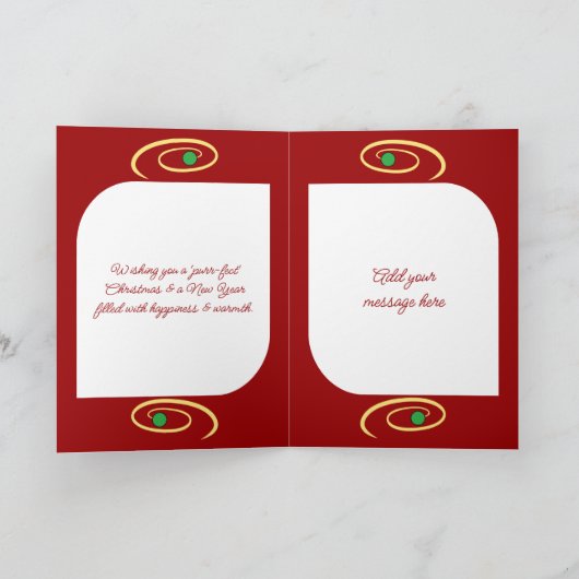 Schattigee kat & kerstboom worden vrolijk crème ro feestdagen kaart (Binnen)