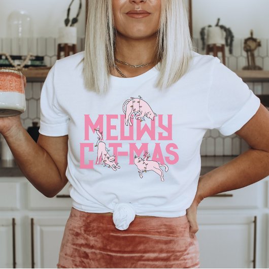 Schattigee Kat Kerstlicht Roze Vakantie T-shirt