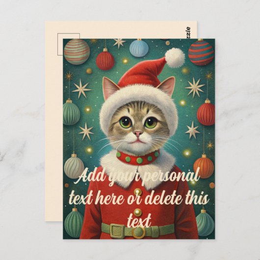 Schattigee kat kerstman briefkaart (Voorkant / Achterkant)