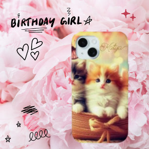 Schattigee kat kitten en mand, Jouw naam iPhone 15 Case