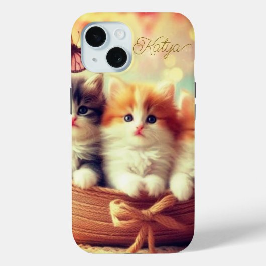 Schattigee kat kitten en mand, Jouw naam Case-Mate iPhone Case (Achterkant)