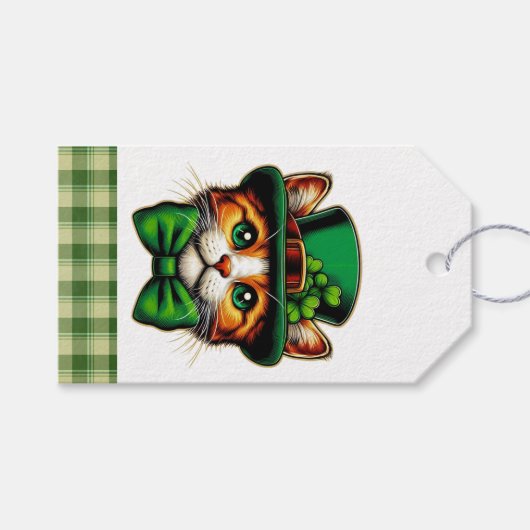 Schattigee kat/kitten Saint Patrick's Day Cadeaulabel (Voorkant (Horizontaal))