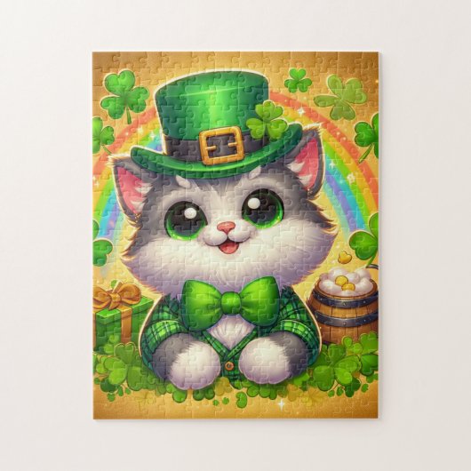 Schattigee kat/kitten Saint Patrick's Day Legpuzzel (Verticaal)