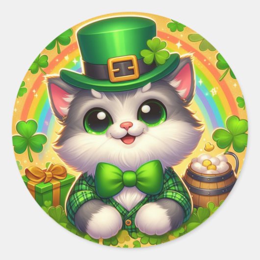 Schattigee kat/kitten Saint Patrick's Day Ronde Sticker (Voorkant)