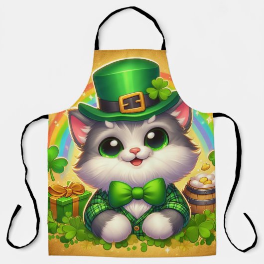 Schattigee kat/kitten Saint Patrick's Day Schort (Voorkant)