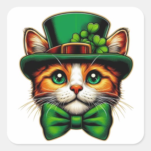Schattigee kat/kitten Saint Patrick's Day Vierkante Sticker (Voorkant)