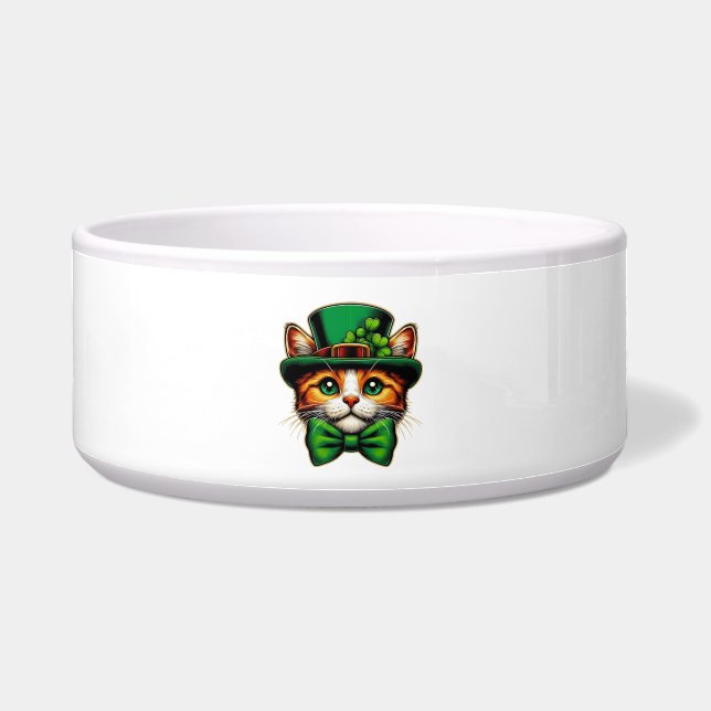 Schattigee kat/kitten Saint Patrick's Day Voerbakje (Voorkant)