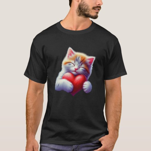 Schattigee Kat Knuffelen Valentijn Hart Liefde Kat T-shirt (Voorkant)