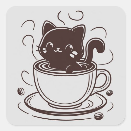 Schattigee kat koffiebar vierkante sticker (Voorkant)