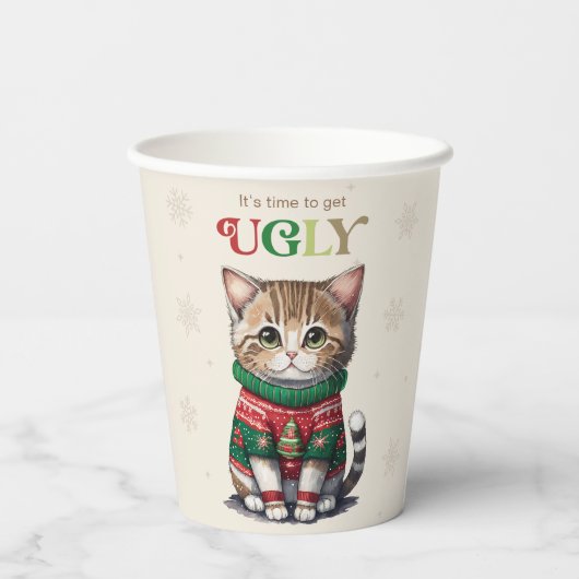Schattigee kat lelijk sweater party papieren bekers (Achterkant)