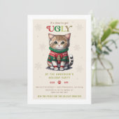 Schattigee Kat Lelijke Sweater Party Invitation Ka Feestdagenkaart (Staand voorkant)