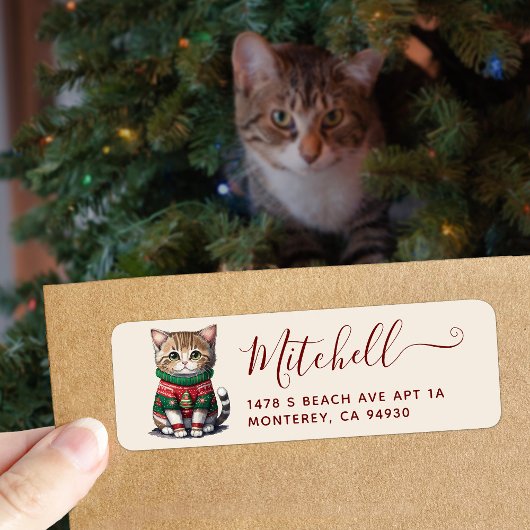 Schattigee kat lelijke trui party adres etiket