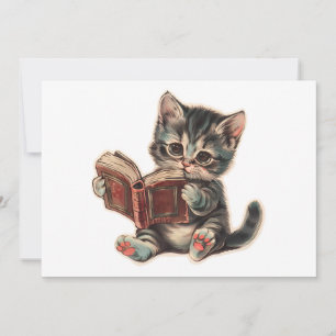 Schattigee kat lezen boek retro kinderen illustrat kaart