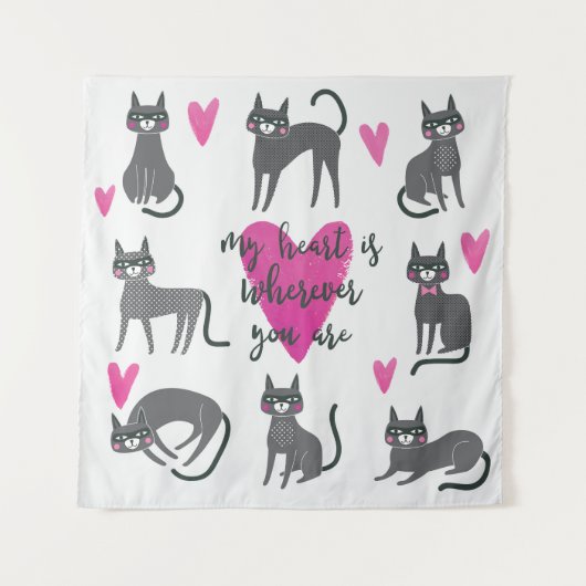 Schattigee kat: liefde belettering illustratie. wandkleed (Voorkant)