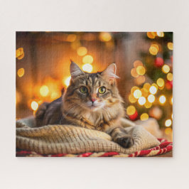 Schattigee kat loungen op een gezellige kerstdeken legpuzzel