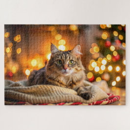 Schattigee kat loungen op een gezellige kerstdeken legpuzzel