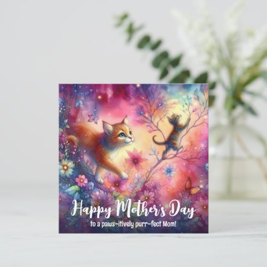 Schattigee kat mam kleurrijke Waterverf Moederdag Kaart (Staand voorkant)