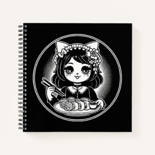 Schattigee kat meisje eten sushi japans kawaii notitieboek