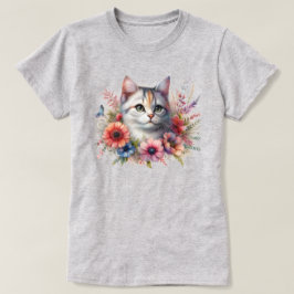 Schattigee kat met bloemen kattenliefhebbers t-shirt