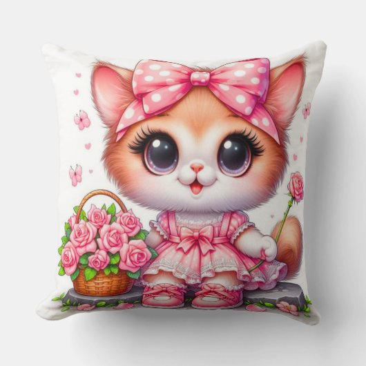 Schattigee Kat met Bloemen Kinder– Kwekerij & Kind Kussen (Voorkant)