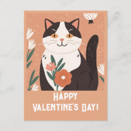 Schattigee kat met bloemen, Valentijnsdag Feestdagenkaart