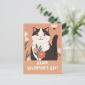 Schattigee kat met bloemen, Valentijnsdag Feestdagenkaart (Staand voorkant)