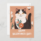 Schattigee kat met bloemen, Valentijnsdag Feestdagenkaart (Voorkant / Achterkant)