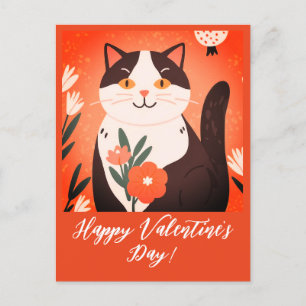 Schattigee kat met bloemen, Valentijnsdag Feestdagenkaart