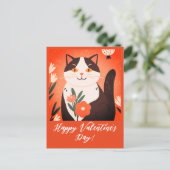 Schattigee kat met bloemen, Valentijnsdag Feestdagenkaart (Staand voorkant)