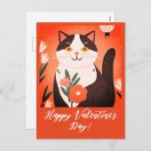 Schattigee kat met bloemen, Valentijnsdag Feestdagenkaart (Voorkant / Achterkant)