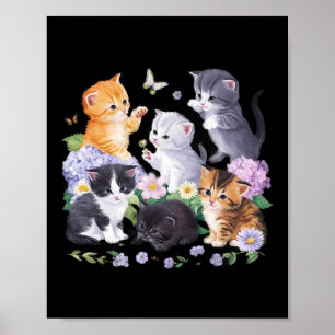 Schattigee kat met bloemen voor kattenliefhebbers poster