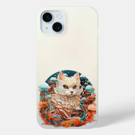 Schattigee kat met bloemenknipsel iPhone 15 mini hoesje