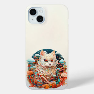 Schattigee kat met bloemenknipsel iPhone 15 mini hoesje