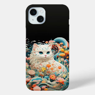 Schattigee kat met bloemenknipsel iPhone 15 mini hoesje