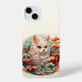 Schattigee kat met bloemenknipsel iPhone 15 mini hoesje